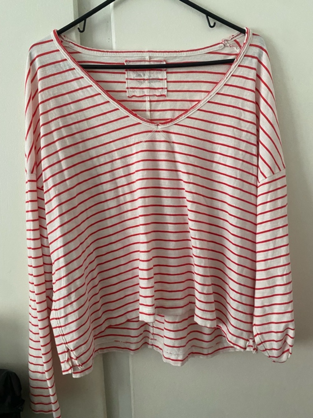aerie White and Red Striped Long Sleeve Tee